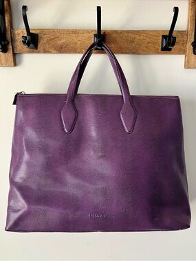 Italian Leather Oversized Tote by Demo, Italy.  Rich Purple Lizard Embossed